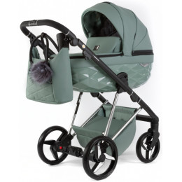 Детская коляска Adamex Quantum Superstar Deluxe 2 в 1 Q-STAR150-K (СЕРО-ЗЕЛЕН.КОЖА+СЕРО-ЗЕЛЕН.ДНО+ХРОМ.РАМА)