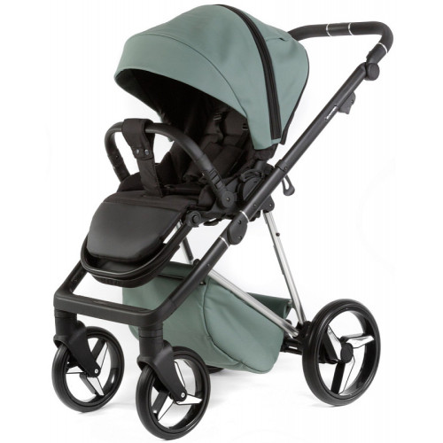 Детская коляска Adamex Quantum Superstar Deluxe 2 в 1 Q-STAR150-K (СЕРО-ЗЕЛЕН.КОЖА+СЕРО-ЗЕЛЕН.ДНО+ХРОМ.РАМА)