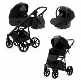 Детская коляска Adamex Nola Natura 3 в 1 N-11-CARBON (ЧЕРН + ЧЕРН. КОЖА)