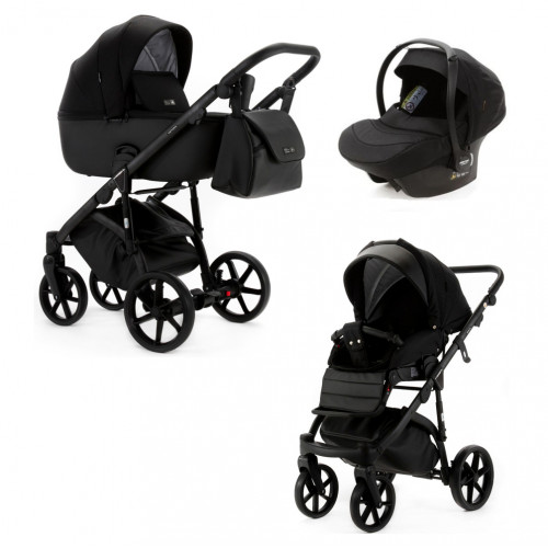 Детская коляска Adamex Nola Natura 3 в 1 N-11-CARBON (ЧЕРН + ЧЕРН. КОЖА)