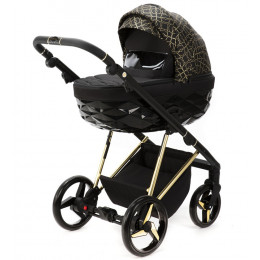 Детская коляска Adamex Quantum SE Exclusive 2 в 1 Q-DW522 (ЧЕРНЫЙ+ЗОЛОТОЙ ОРНАМЕНТ+ЗОЛОТО РАМА)