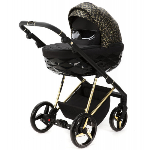 Детская коляска Adamex Quantum SE Exclusive 2 в 1 Q-DW522 (ЧЕРНЫЙ+ЗОЛОТОЙ ОРНАМЕНТ+ЗОЛОТО РАМА)