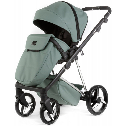 Детская коляска Adamex Quantum Superstar Deluxe 3 в 1 Q-STAR150-K (СЕРО-ЗЕЛЕН.КОЖА+СЕРО-ЗЕЛЕН.ДНО+ХРОМ.РАМА)