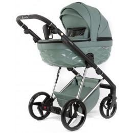 Детская коляска Adamex Quantum Superstar Deluxe 3 в 1 Q-STAR150-K (СЕРО-ЗЕЛЕН.КОЖА+СЕРО-ЗЕЛЕН.ДНО+ХРОМ.РАМА)