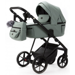 Детская коляска Adamex Vasco Deluxe 3 в 1 V-SA20 (СЕРО-ЗЕЛЕНАЯ КОЖА)