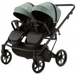 Детская коляска для двойни Adamex Leo Duo Deluxe 3 в 1 DUO-SA20 (СЕРО-ЗЕЛЁНАЯ КОЖА)