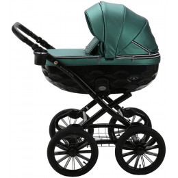 Детская коляска Adamex Chantal Retro Deluxe 2 в 1 C105A (ИЗУМРДНАЯ 100% КОЖА-ХРОМ МОЛНИИ)