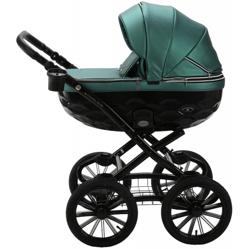 Детская коляска Adamex Chantal Retro Deluxe 2 в 1 C105A (ИЗУМРДНАЯ 100% КОЖА-ХРОМ МОЛНИИ)