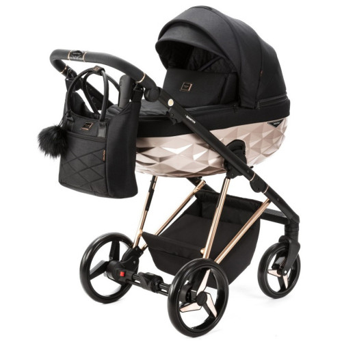 Детская коляска Adamex Quantum Star 2 в 1 Q-STAR52 (ЧЕРНЫЙ+РОЗОВ.ЗОЛОТО РАМА)