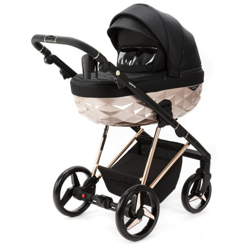 Детская коляска Adamex Quantum Star 2 в 1 Q-STAR52 (ЧЕРНЫЙ+РОЗОВ.ЗОЛОТО РАМА)