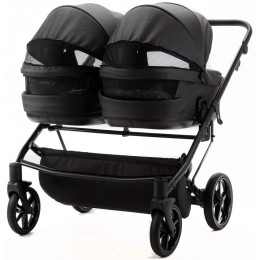 Детская коляска для двойни Adamex Leo Duo Deluxe 2 в 1 DUO-SA2 (ЧЕРНАЯ КОЖА)