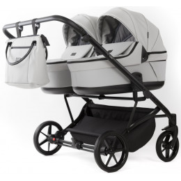 Детская коляска для двойни Adamex Leo Duo Deluxe 3 в 1 DUO-SA3 (СВ.СЕРАЯ КОЖА)