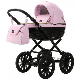 Детская коляска Adamex Chantal Retro Deluxe 2 в 1 C132B (РОЗОВ.ЗЕФИР 100% КОЖА-ЗОЛОТО.МОЛНИИ)