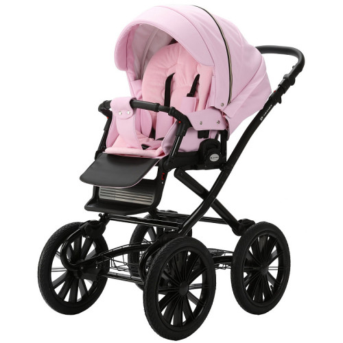 Детская коляска Adamex Chantal Retro Deluxe 2 в 1 C132B (РОЗОВ.ЗЕФИР 100% КОЖА-ЗОЛОТО.МОЛНИИ)