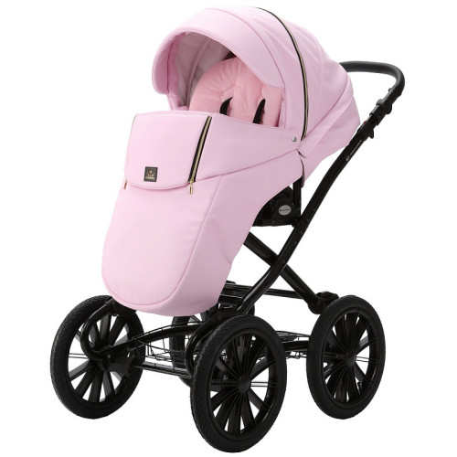 Детская коляска Adamex Chantal Retro Deluxe 2 в 1 C132B (РОЗОВ.ЗЕФИР 100% КОЖА-ЗОЛОТО.МОЛНИИ)