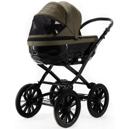 Детская коляска Adamex Chantal Retro Deluxe 3 в 1 C-SA21 (ХАКИ КОЖА)
