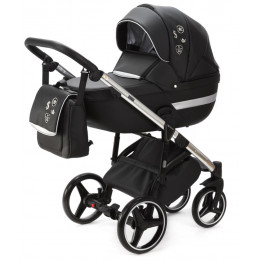 Детская коляска Adamex Cortina Deluxe 3 в 1 CT334/A (ЧЕРН.КОЖА+СЕРЕБ.ОТДЕЛКА+ХРОМ РАМА)