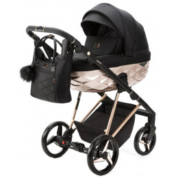 Детская коляска Adamex Quantum Star 3 в 1 Q-STAR52 (ЧЕРНЫЙ+РОЗОВ.ЗОЛОТО РАМА)