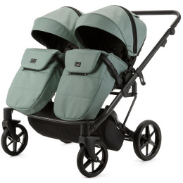 Детская коляска для двойни Adamex Leo Duo Deluxe 2 в 1 DUO-SA20 (СЕРО-ЗЕЛЁНАЯ КОЖА)