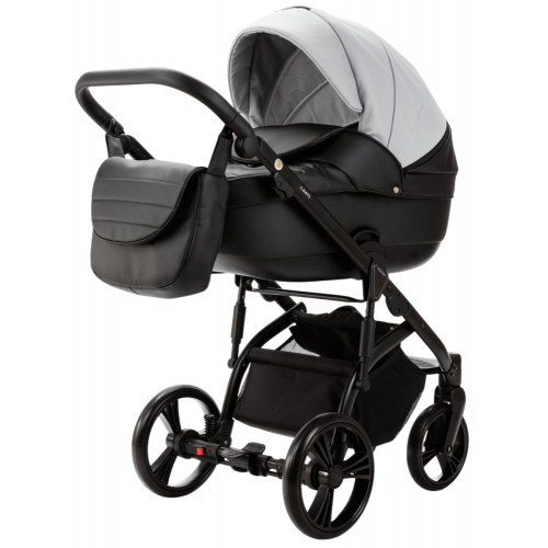 Детская коляска Adamex Lanti Deluxe 3 в 1 LN-SD107 (СВ.СЕР.КОЖА + ЧЕРН. КОЖА)