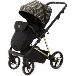 Детская коляска Adamex Quantum Star 2 в 1 Q-STAR58 (ЧЕРНЫЙ+ЗОЛОТОЙ ОРНАМЕНТ+ЗОЛОТО ДНО+ЗОЛОТО РАМА)
