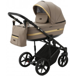 Детская коляска Adamex Rimini Deluxe 2 в 1 RI214 Т.БЕЖ.КОЖА+ЗОЛОТО.ОТДЕЛКА