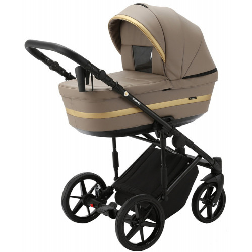 Детская коляска Adamex Rimini Deluxe 2 в 1 RI214 Т.БЕЖ.КОЖА+ЗОЛОТО.ОТДЕЛКА