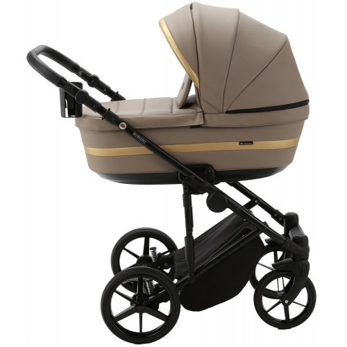 Детская коляска Adamex Rimini Deluxe 2 в 1 RI214 Т.БЕЖ.КОЖА+ЗОЛОТО.ОТДЕЛКА