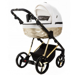 Детская коляска Adamex Quantum Star Premium 2 в 1 Q-STAR33 (БЕЛЫЙ В БЛЕСТКУ+ЗОЛОТО.РАМА)