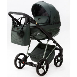Детская коляска Adamex Quantum Superstar Deluxe 2 в 1 Q-STAR140-K (Т.ЗЕЛЕН.КОЖА+Т.ЗЕЛЕН.ДНО+ХРОМ.РАМА)