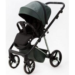 Детская коляска Adamex Quantum Superstar Deluxe 2 в 1 Q-STAR140-K (Т.ЗЕЛЕН.КОЖА+Т.ЗЕЛЕН.ДНО+ХРОМ.РАМА)