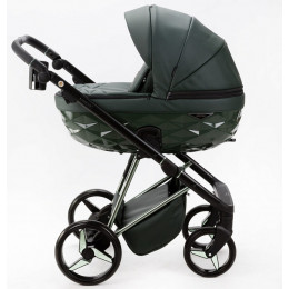 Детская коляска Adamex Quantum Superstar Deluxe 2 в 1 Q-STAR140-K (Т.ЗЕЛЕН.КОЖА+Т.ЗЕЛЕН.ДНО+ХРОМ.РАМА)
