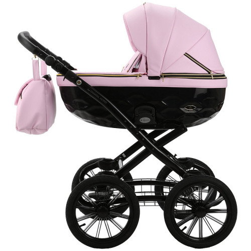 Детская коляска Adamex Chantal Retro Deluxe 3 в 1 C132B (РОЗОВ.ЗЕФИР 100% КОЖА-ЗОЛОТО.МОЛНИИ)