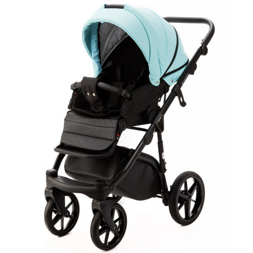 Детская коляска Adamex Nola Deluxe 2 в 1 N-SD111 (СВ.БИРЮЗОВАЯ.КОЖА + ЧЕРН.КОЖА)