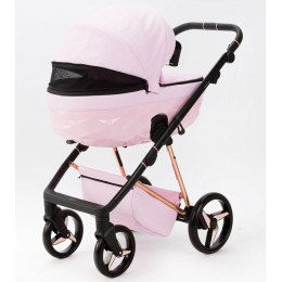Детская коляска Adamex Quantum Superstar Deluxe 2 в 1 Q-STAR136-K (РОЗОВ.ЗЕФИР КОЖА+РОЗОВ.ДНО+РОЗОВ.ЗОЛОТО РАМА)