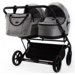 Детская коляска для двойни Adamex Leo Duo 3 в 1 TK01 (СВЕТЛО-СЕРЫЙ)