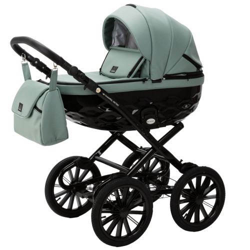 Детская коляска Adamex Chantal Retro Deluxe 2 в 1 C-SA20 (СЕРО-ЗЕЛЕНАЯ КОЖА)