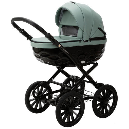 Детская коляска Adamex Chantal Retro Deluxe 2 в 1 C-SA20 (СЕРО-ЗЕЛЕНАЯ КОЖА)