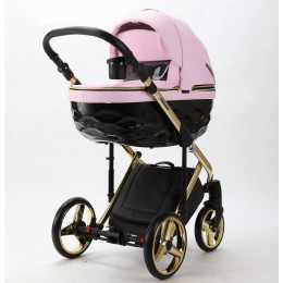 Детская коляска Adamex Chantal Special Edition Deluxe 3 в 1 C132-B (РОЗОВ.ЗЕФИР.КОЖА+ЧЕРН.РИФЛЕН.ДНО+ЗОЛОТ РАМА)