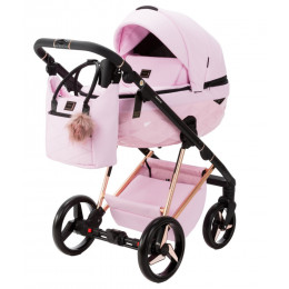Детская коляска Adamex Quantum Superstar Deluxe 3 в 1 Q-STAR136-K (РОЗОВ.ЗЕФИР КОЖА+РОЗОВ.ДНО+РОЗОВ.ЗОЛОТО РАМА)