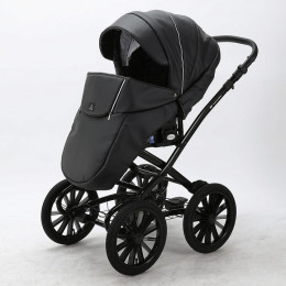 Детская коляска Adamex Chantal Retro Deluxe 3 в 1 C114 (ЧЕРНАЯ 100% КОЖА)