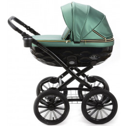 Детская коляска Adamex Chantal Retro Deluxe 2 в 1 C105B (ИЗУМРДНАЯ 100% КОЖА-ЗОЛОТЫЕ МОЛНИИ)