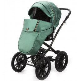Детская коляска Adamex Chantal Retro Deluxe 2 в 1 C105B (ИЗУМРДНАЯ 100% КОЖА-ЗОЛОТЫЕ МОЛНИИ)