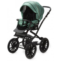 Детская коляска Adamex Chantal Retro Deluxe 2 в 1 C105B (ИЗУМРДНАЯ 100% КОЖА-ЗОЛОТЫЕ МОЛНИИ)