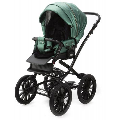 Детская коляска Adamex Chantal Retro Deluxe 2 в 1 C105B (ИЗУМРДНАЯ 100% КОЖА-ЗОЛОТЫЕ МОЛНИИ)