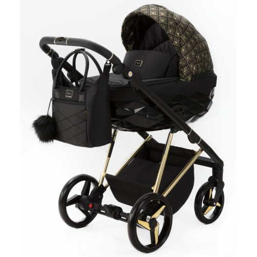 Детская коляска Adamex Quantum SE Exclusive 2 в 1 Q-DW518 (ЧЕРНЫЙ+ЗОЛОТОЙ ОРНАМЕНТ+ЗОЛОТО РАМА)