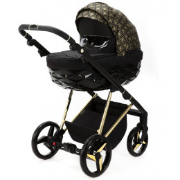 Детская коляска Adamex Quantum SE Exclusive 2 в 1 Q-DW518 (ЧЕРНЫЙ+ЗОЛОТОЙ ОРНАМЕНТ+ЗОЛОТО РАМА)