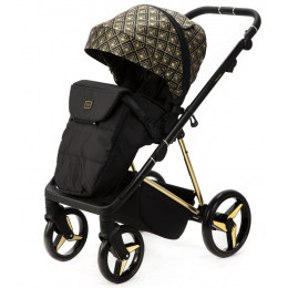 Детская коляска Adamex Quantum SE Exclusive 2 в 1 Q-DW518 (ЧЕРНЫЙ+ЗОЛОТОЙ ОРНАМЕНТ+ЗОЛОТО РАМА)