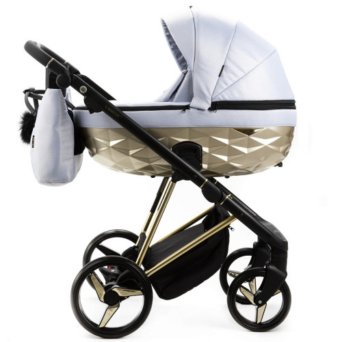 Детская коляска Adamex Quantum Star Premium 3 в 1 Q-STAR36 (ГОЛУБОЙ+ЗОЛОТО.РАМА)