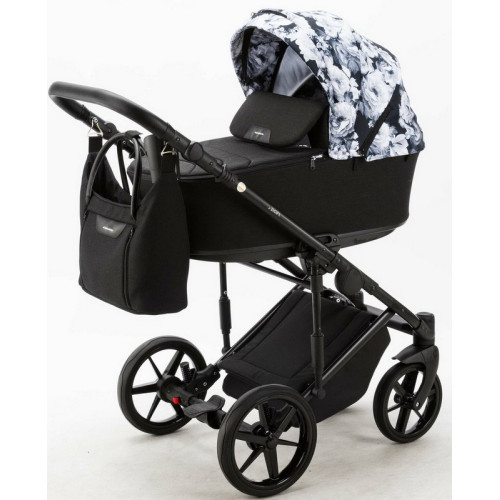 Детская коляска Adamex Zico Flowers 2 в 1 Z-FL11 ЧЁРН-БЕЛ ЦВЕТЫ+ ЧЁРН.ТК